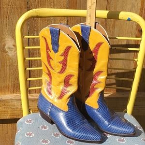 Unique Vintage 9 West Cowboy boots Sz 6.5 Blue Yellow Red Unique